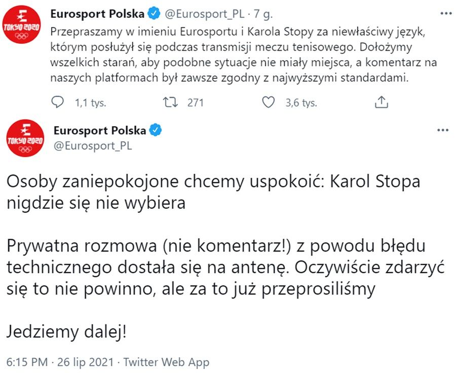 Tokio 2020. Komentator Eursportu przeklinał na wizji 