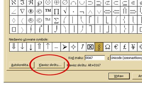 MS Word - klawisze skrótów zamiast wstawiania symboli 2