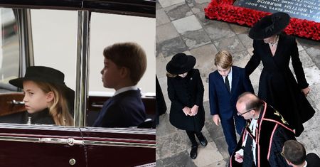 Kate Middleton w kapeluszu z woalką wspiera pociechy podczas pogrzebu królowej Elżbiety (ZDJĘCIA)