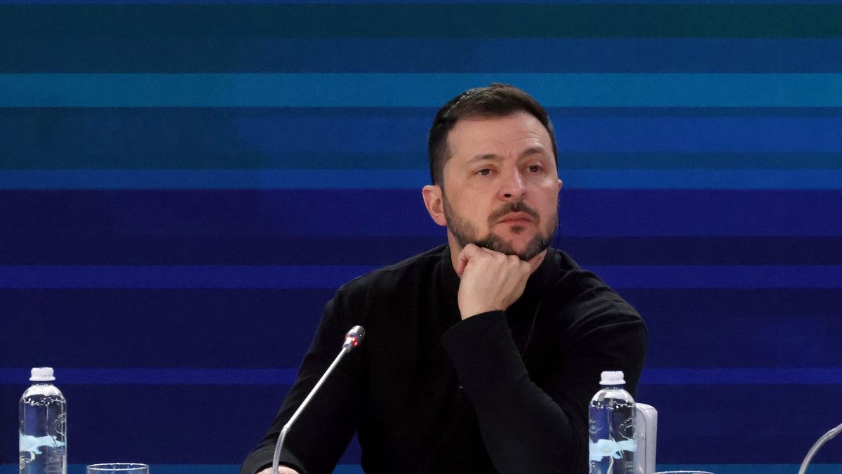 President of Ukraine Volodymyr Zelenskyy attends the Support Ukraine Summit with the participation of EU leaders and partner states in Kyiv, Ukraine, on February 24, 2025 (Photo by Pavlo Bahmut/Ukrinform) NO USE RUSSIA. NO USE BELARUS. (Photo by Ukrinform/NurPhoto via Getty Images)