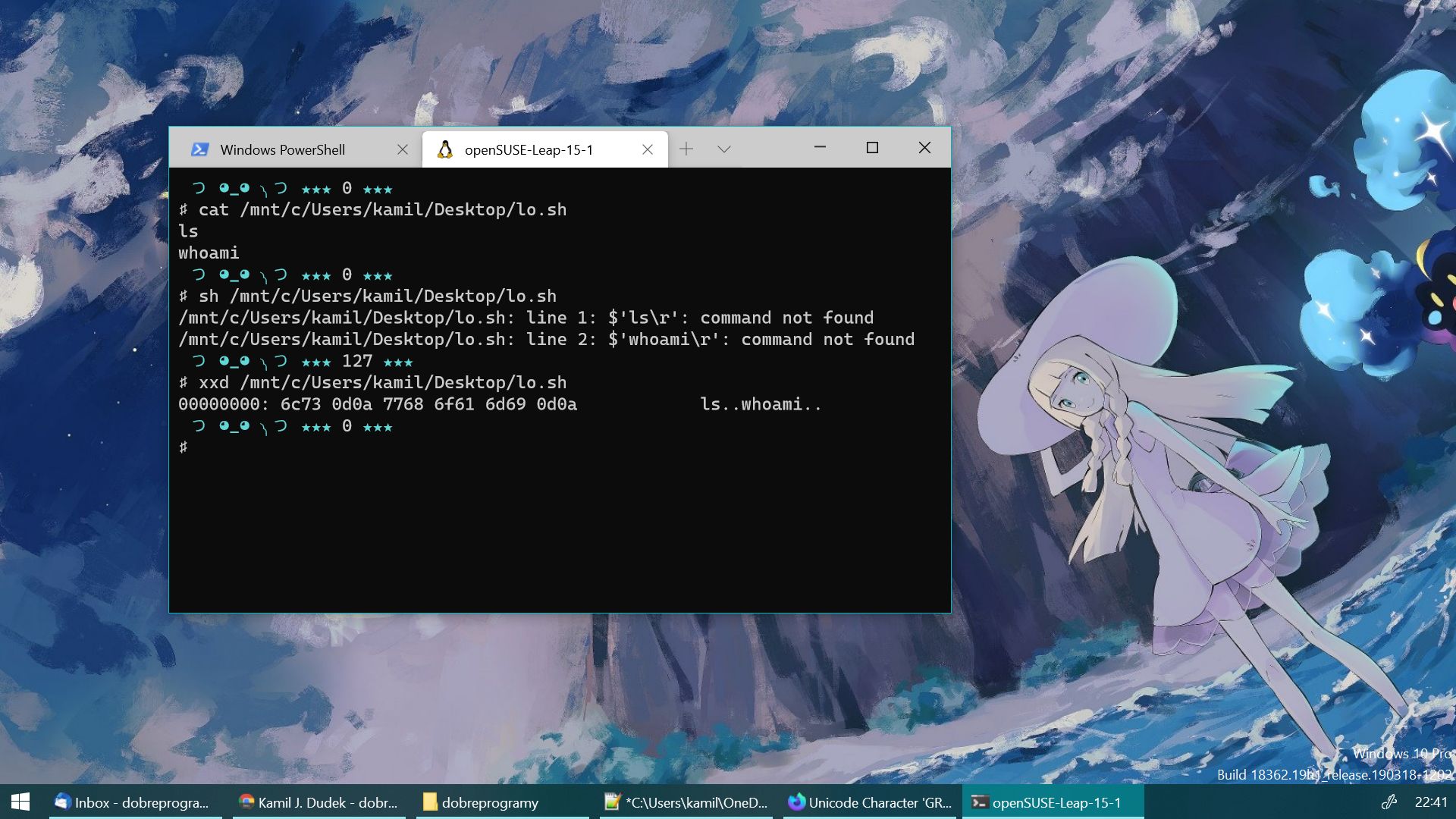 Skrypt Unix, koniec linii Windows (fot. Kamil Dudek)