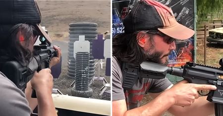 Keanu Reeves w akcji na strzelnicy. Nie tylko na filmach świetnie włada bronią