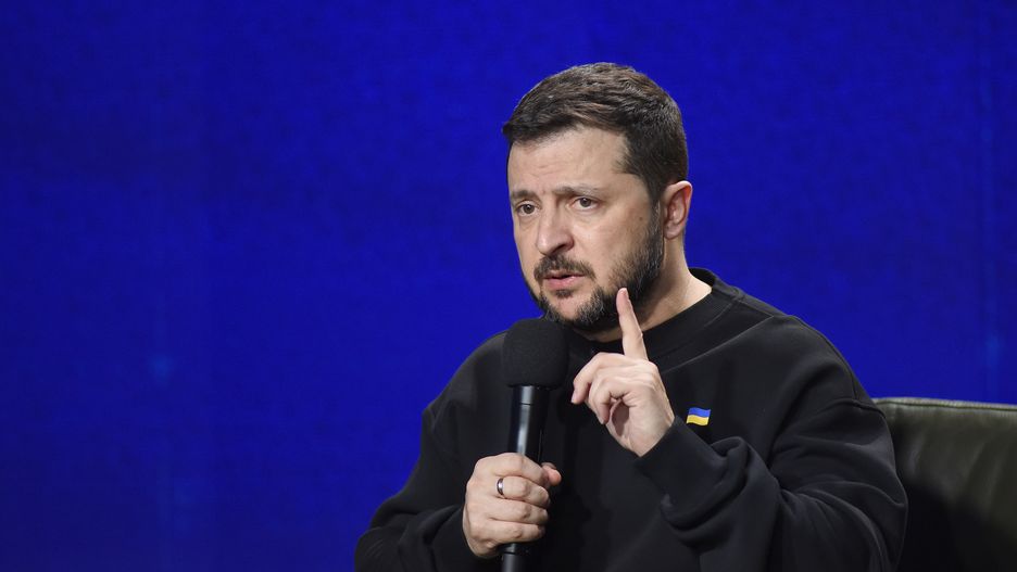 KYIV, UKRAINE - DECEMBER 19, 2023 - President of Ukraine Volodymyr Zelenskyy speaks during a press conference on the results of 2023, Kyiv, capital of Ukraine. (Photo credit should read Kaniuka Ruslan / Ukrinform/Future Publishing via Getty Images)