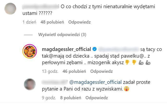 Magda Gessler odpowiada na komentarz.
