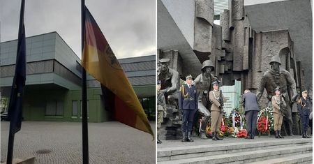 Flaga Niemiec opuszczona do połowy masztu. "Na znak głębokiego bólu i wstydu"
