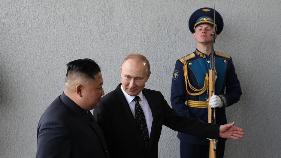 Russian President Vladimir Putin Receives North Korean Leader Kim Jong-un in Vladivostok
VLADIVOSTOK, RUSSIA - APRIL 25:  (RUSSIA OUT) Russian President Vladimir Putin (R) greets North Korean Leader Kim Jong-un (L) before a meeting April 25, 2019 in Vladivostok, Russia. Kim Jong-un is on his first visit to Russia.  (Photo by Mikhail Svetlov/Getty Images)
Mikhail Svetlov
