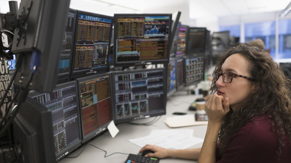 Young woman analyzing computer data
""
Tetra Images
Horizontal, Indoors, Headshot, Hand On Chin, Watching, Brown Hair, Wavy Hair, Eyeglasses, One Person, 25-29 Years, One Young Woman Only, Chinese Ethnicity, Pacific Islander, Mixed Race Person, Business, Desk, Stock Exchange, Technology, Computer Monitor, Concentration, Wall Street, Trading, Stock Market And Exchange, Finance And Economy, Analyzing, Focus, Screen, Trader, Graph, New York City, New York, Usa