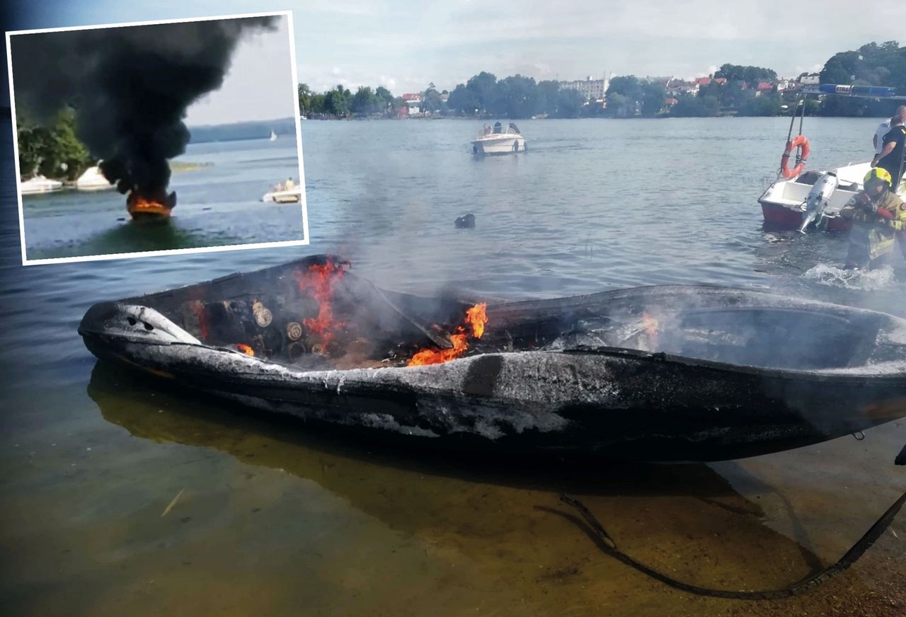 Czaplinek. Pożar motorówki na jeziorze Drawskim. Turyści skakali do wody