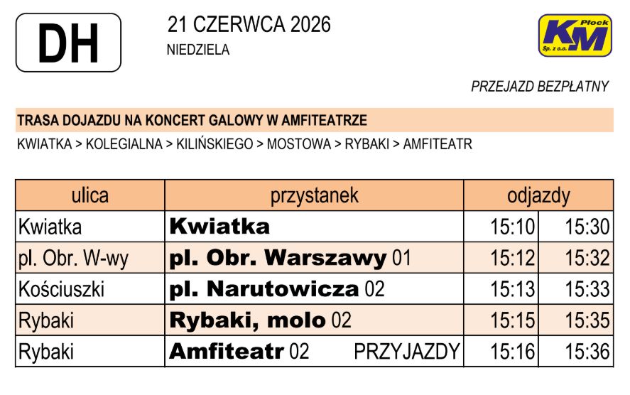 Rozkład autobusów na Dni Historii Płocka 