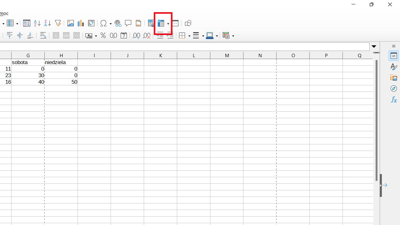 LibreOffice Calc: ikona w pasku narzędzi