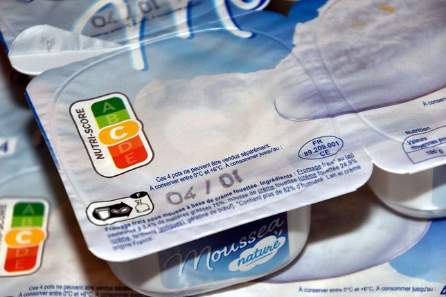 MARSEILLE, FRANCE - 2021/12/10: View of a nutri-score code on white cheese packaging.The nutri-score code is a nutritional labeling system with five levels ranging from A to E and from green to red establishing according to the nutritional value of a food product. (Photo by Gerard Bottino/SOPA Images/LightRocket via Getty Images)