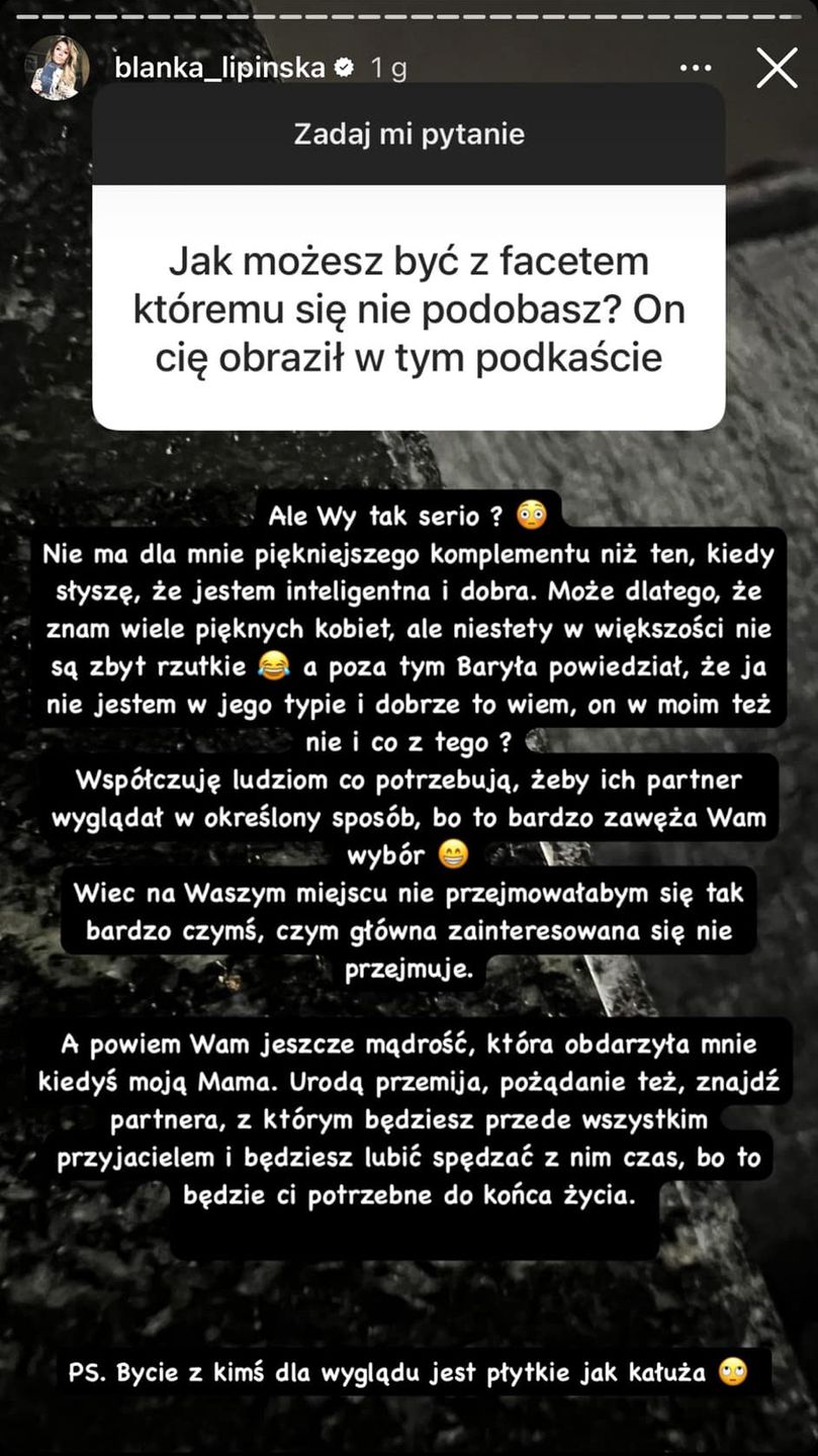 Blanka Lipińska odpowiada na komentarze