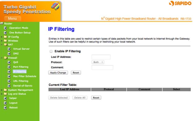 SAPIDO Turbo Gigabit Router RB-1733