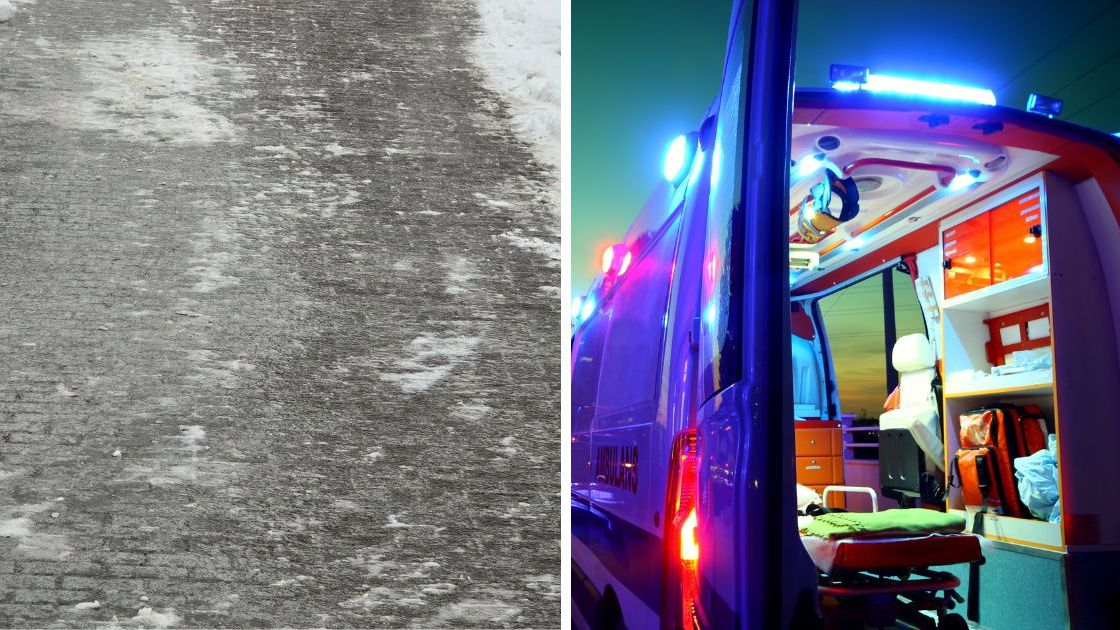Wypadek na oblodzonym chodniku