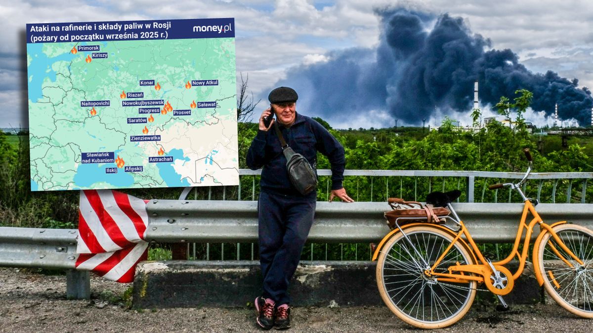 Płonąca rafineria w Lisiczańsku w obwodzie ługańskim