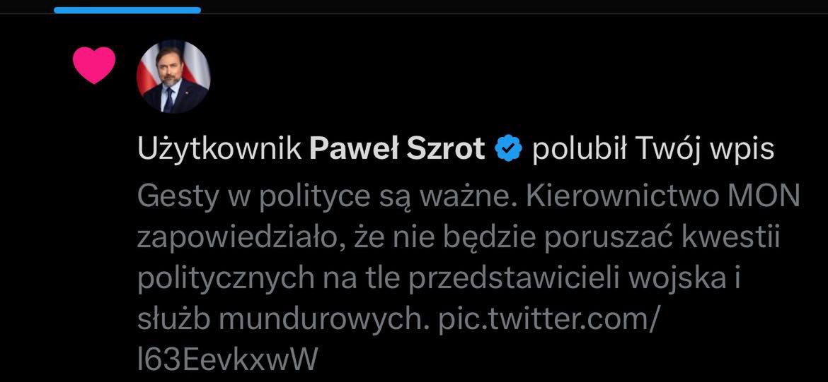 Paweł Szrot polubił post, dotyczący konferencji szefa MON bez udziału wojskowych