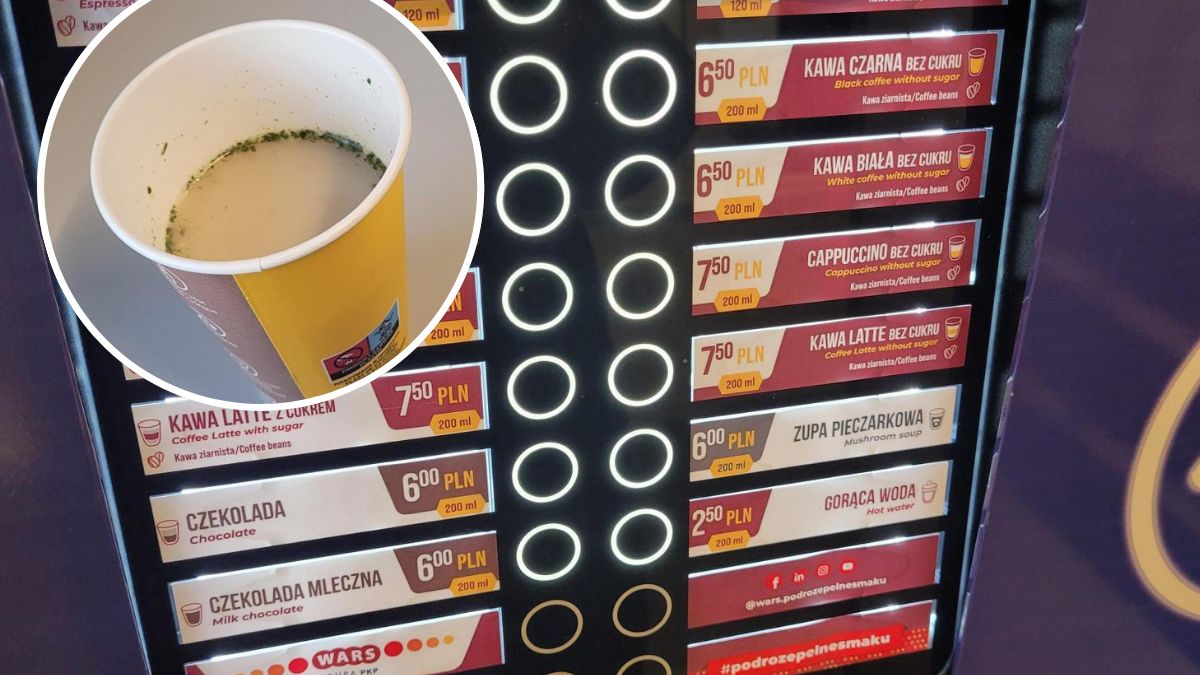 Automat z gorącymi napojami w pociągu PKP IC