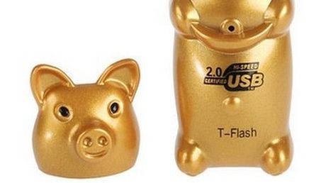 Czytnik kart micro SD złoty jak... świnia 1