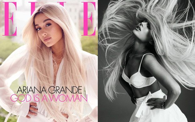 Ariana Grande wymachuje blond peruką w sesji dla "Elle"