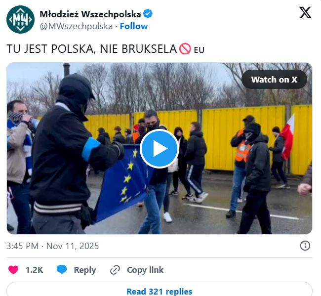 Młodzież Wszechpolska opublikowała film z palenia flagi UE