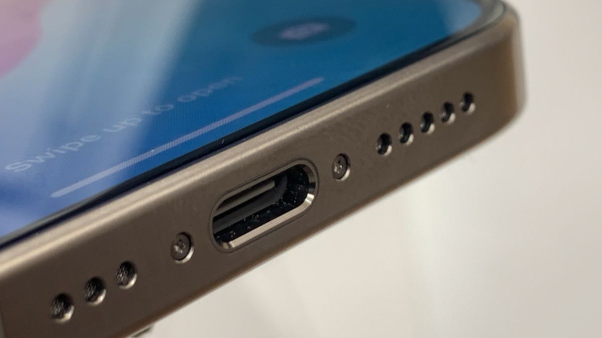 IPhones At Store In Poland
iPhone 15 Pro USB-C port  is seen in this illustration photo taken at the store in Krakow, Poland on October 31, 2023. (Photo by Jakub Porzycki/NurPhoto via Getty Images)
NurPhoto
15, usb type c, apple, iphone 15, phone, port, shop, smartphone, socket, usb, usb-c, iphone 15 pro, usb-c port, illustration photo, october 31, jakub porzycki, nurphoto, apple product, latest model, device, electronic device, tech store, advanced technology, digital device, consumer electronics, product launch, tech market, gadget, high-end device, modern technology, tech industry, portable device, digital market