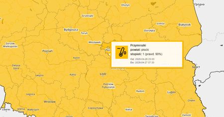 Ostrzeżenie meteorologiczne: przymrozki (stopień 1) i nawet -6°C przy gruncie