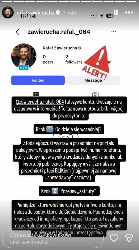 Rafał Zawierucha zamieścił ostrzeżenie