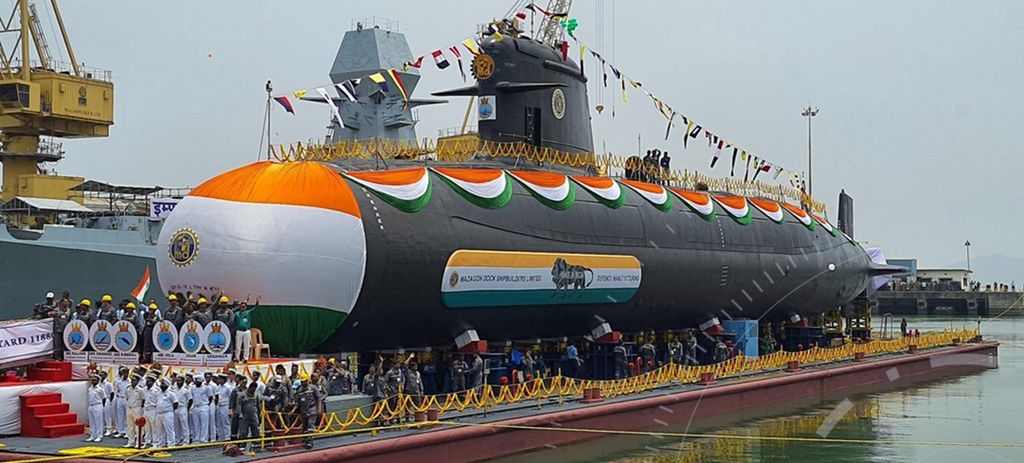 Wodowanie indyjskiego okrętu typu P-75 (Scorpene)