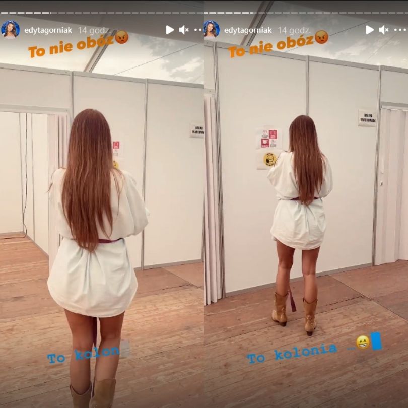 Edyta Górniak zrywa plakat nakazujący noszenie maseczek za kulisami Wakacyjnej Trasy Dwójki