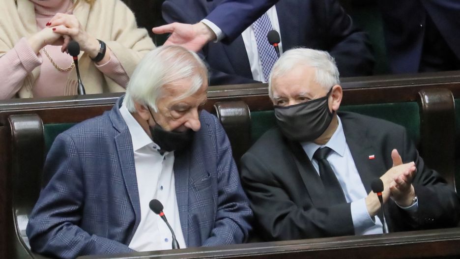 Ryszard Terlecki z Jarosławem Kaczyńskim na wtorkowym posiedzeniu Sejmu