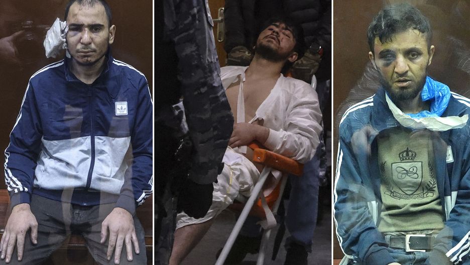 Rosja. W takim stanie dowieziono do sądu mężczyzn podejrzanych o przeprowadzenie zamachu terrorystycznego pod Moskwą