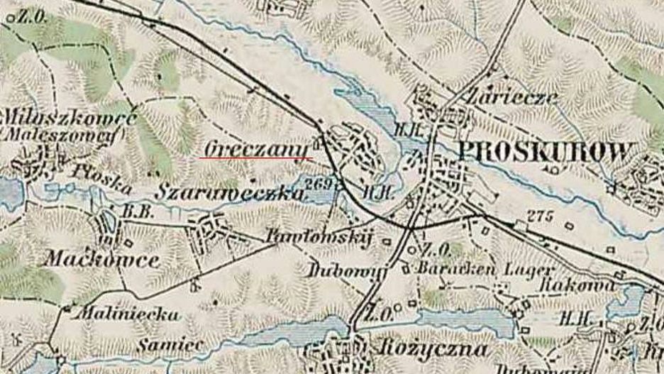 Greczany na mapie z 1910 roku