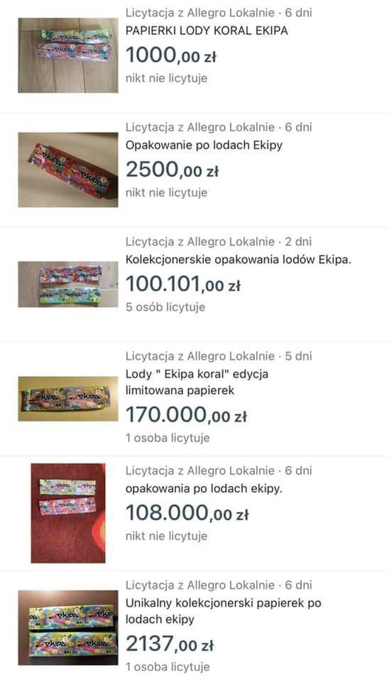 Lody Koral od Friza. Puste opakowania licytowane są na aukcjach internetowych 
