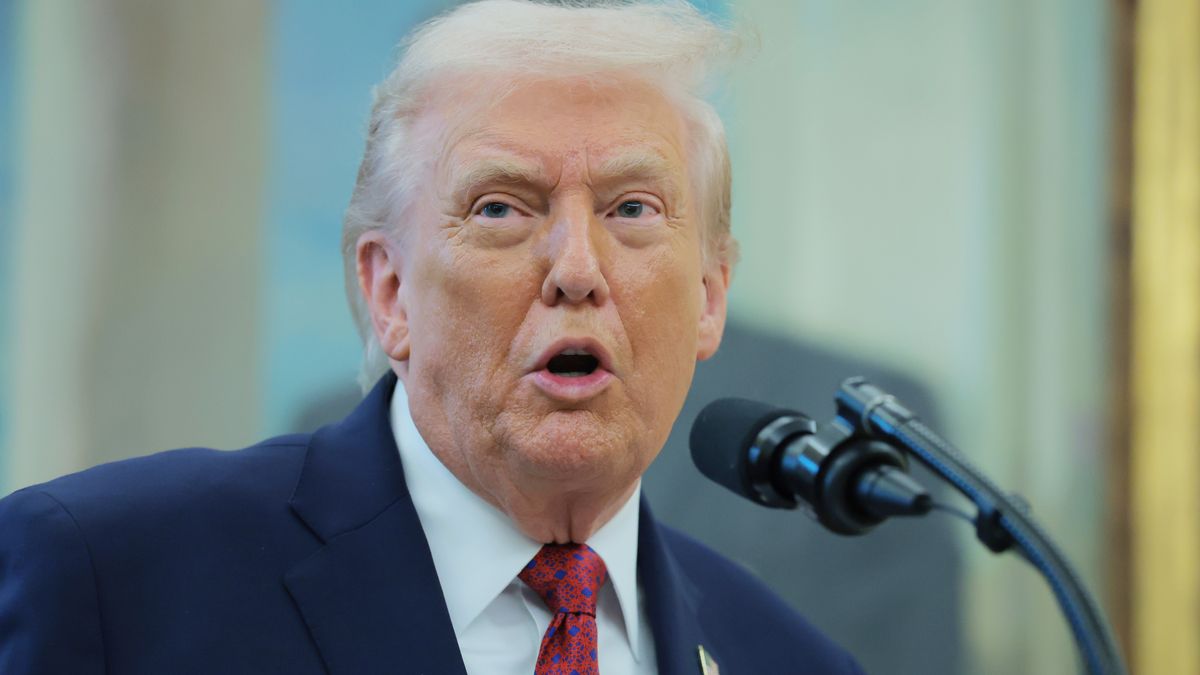 WASHINGTON, DC - DECEMBER 15: U.S. President Donald Trump speaks to reporters after a ceremony for the presentation of the Mexican Border Defense Medal in the Oval Office of the White House on December 15, 2025 in Washington, DC. During the ceremony, Trump recognized the first 13 service members to receive the recently established Mexican Border Defense Medal (MBDM), which recognizes service members supporting Customs and Border Protection on the U.S.-Mexico border. (Photo by Anna Moneymaker/Getty Images)