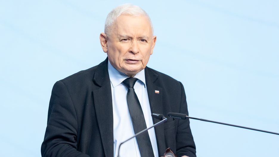 Jaroslaw Kaczynski, the leader of the right-wing Law and Justice (PiS) party, is speaking during a press conference in Warsaw, Poland, on July 02, 2024. (Photo by Foto Olimpik/NurPhoto via Getty Images)