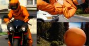 Wielka pomarańcza ocali życie motocyklistom [wideo]