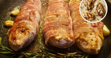 Zawijam pierś kurczaka w plastry boczku i robię kremowy sosik. Nawet teściowa prosi o dokładkę