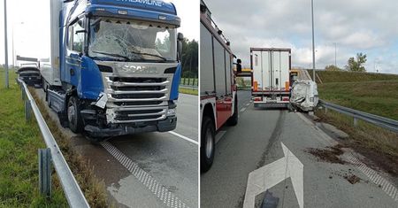 Ciężarówka wjechała w busa służby drogowej. Śmierć na miejscu poniósł 23-letni pracownik