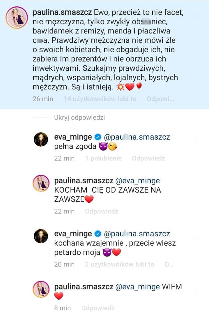 Paulina Smaszcz i Ewa Minge wymieniają uprzejmości na Instagramie