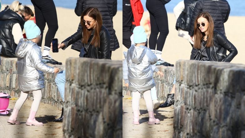 Anna Wendzikowska z córkami nad morzem