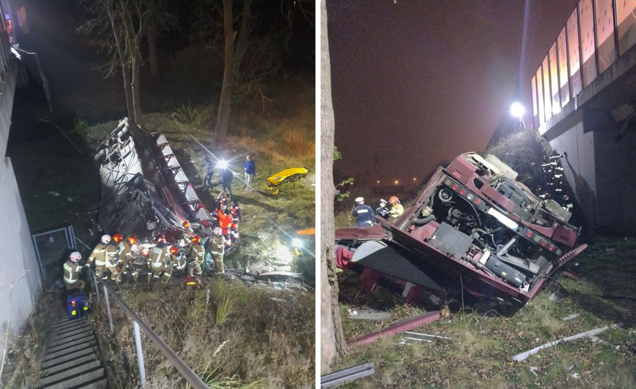 Groźny wypadek na A4. Autokar spadł z wiaduktu