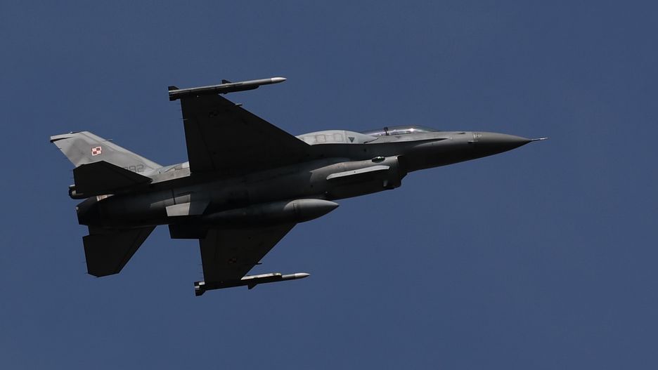 F-16 plane during Armed Forces Day parade in Warsaw, Poland on August 15, 2024. (Photo by Jakub Porzycki/NurPhoto via Getty Images)