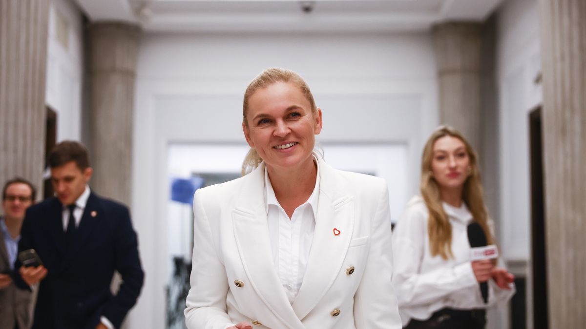Incoming Education Minister Barbara Nowacka attends the parliament session in Warsaw, Poland on December 12, 2023.  (Photo by Beata Zawrzel/NurPhoto via Getty Images)