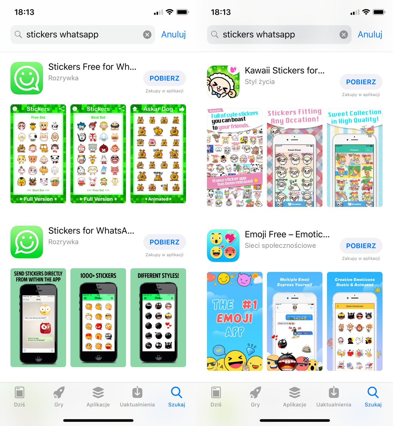 App Store – uboga lista naklejek do WhatsAppa.