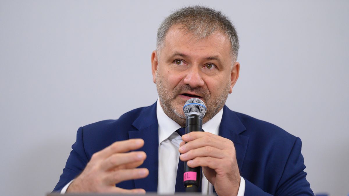 Poland's justice minister and prosecutor general, Waldemar Zurek, speaks to the media during his presentation of a proposed bill that restores the rule of law and separation of powers in Warsaw, Poland, on October 9, 2025. (Photo by Aleksander Kalka/NurPhoto via Getty Images)