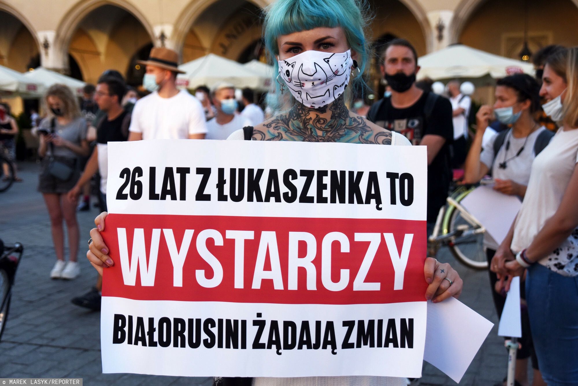 Wiece poparcia dla wolnej Bia?orusi w Polsce12.08.2020 Krakow. Rynek Glowny. Wiec poparcia dla Bialorusi  Fot. M.Lasyk/REPORTERMarek Lasyk/REPORTER