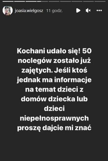 Po chwili poinformowała, że 50 noclegów już jest zajętych 