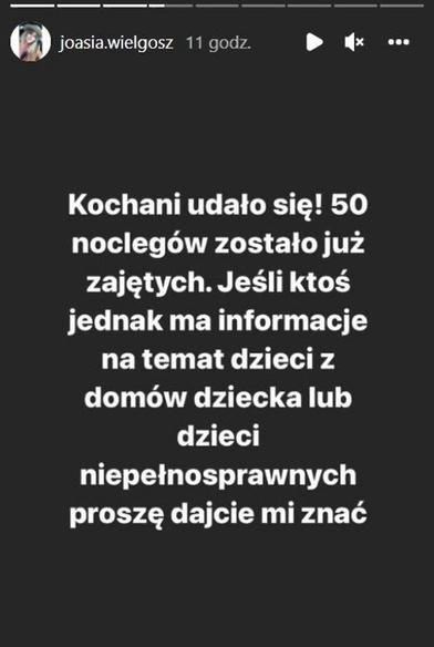 Po chwili poinformowała, że 50 noclegów już jest zajętych 
