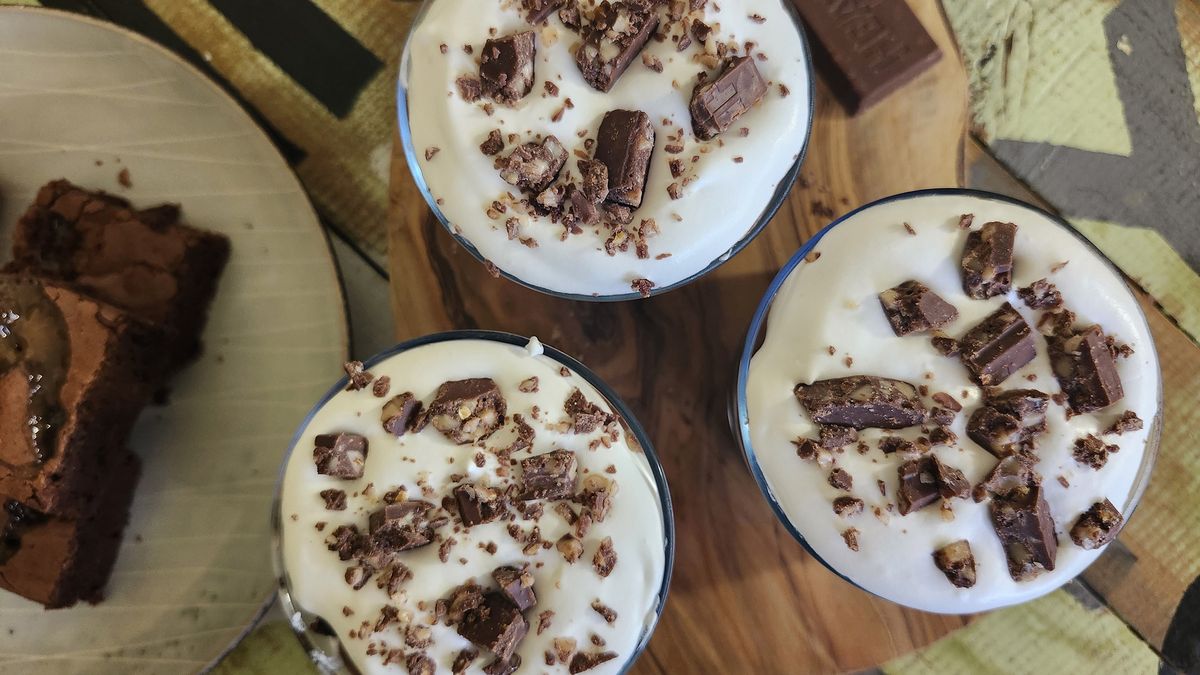 You could accent this chocolate trifle any number of ways, including those that exclude toffee bars and include something that increases its nutritional properties, if marginally. Chopped nuts, for example. (Amy Drew Thompson/Orlando Sentinel/Tribune News Service via Getty Images)