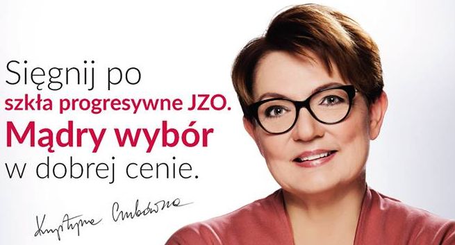 Krystyna Czubówna reklamuje szkła okularowe JZO